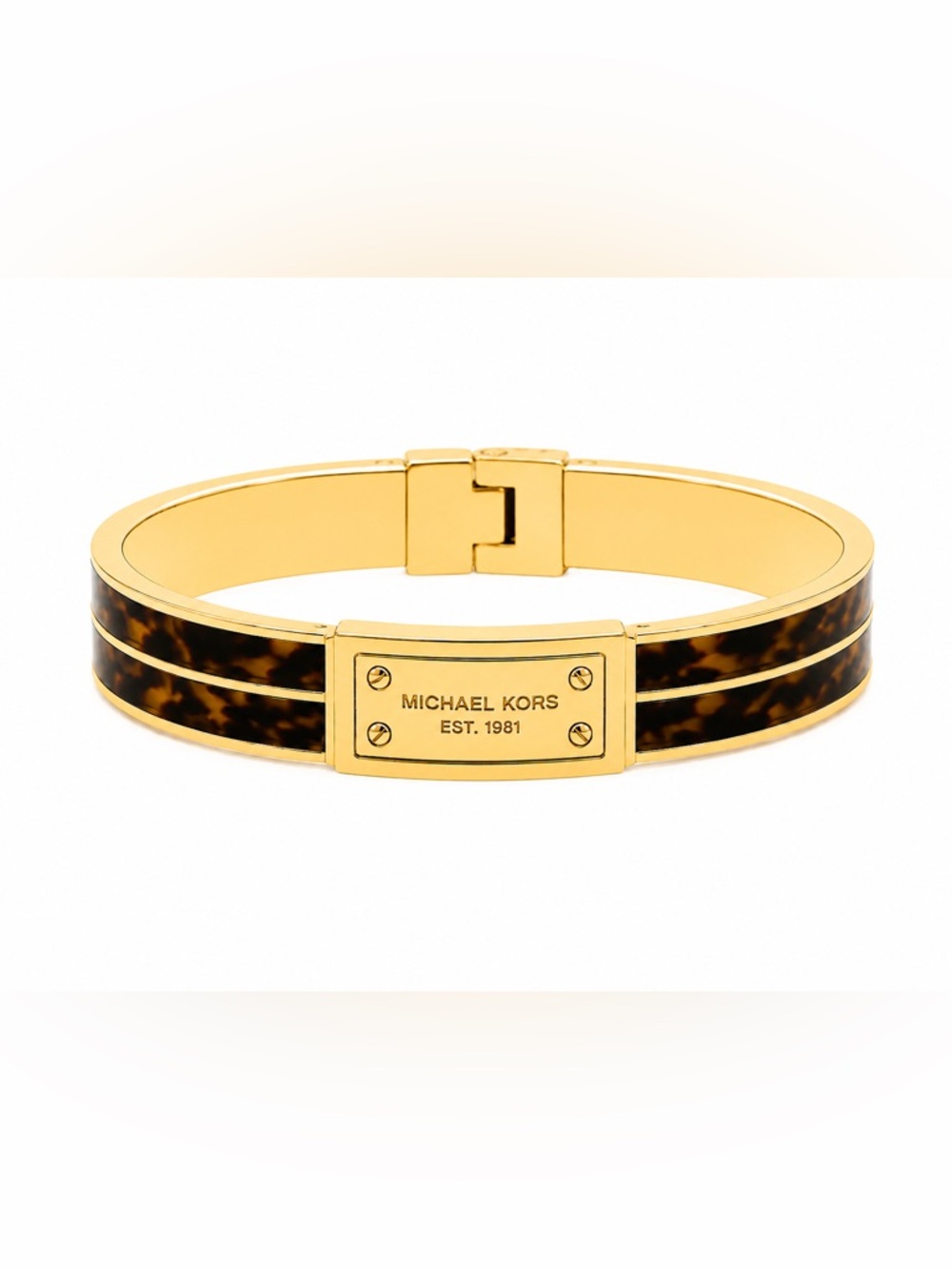 Michael Kors Logo Plaque Yellow Gold Tone and Tortoise Bracelet